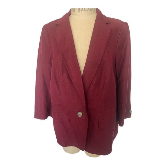 Talbots blazer burgundy linen blend womens sz 12W - Picture 7 of 11